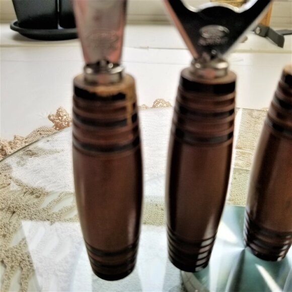 Vintage Mid Century Bar Tool Set with Wood Barrel Handles Ideal Viking - Picture 10 of 11